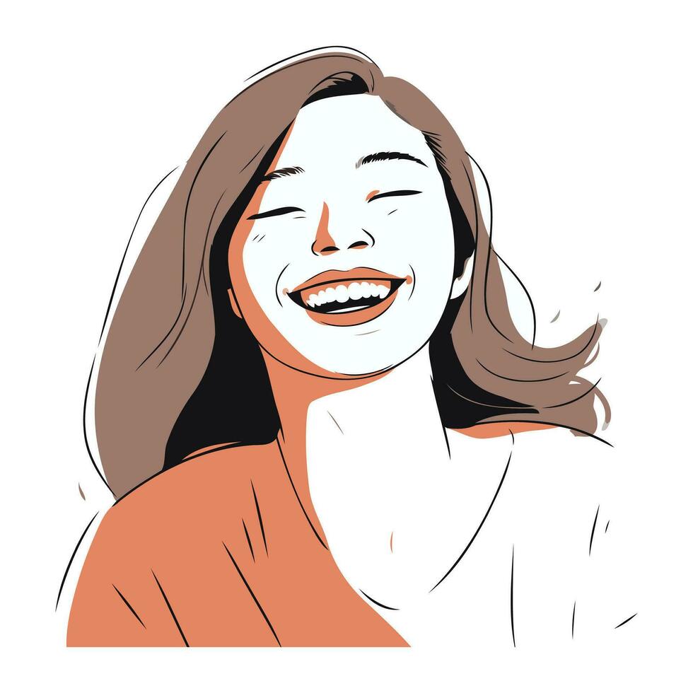 Portrait of a happy smiling young woman. Hand drawn vector illustration.