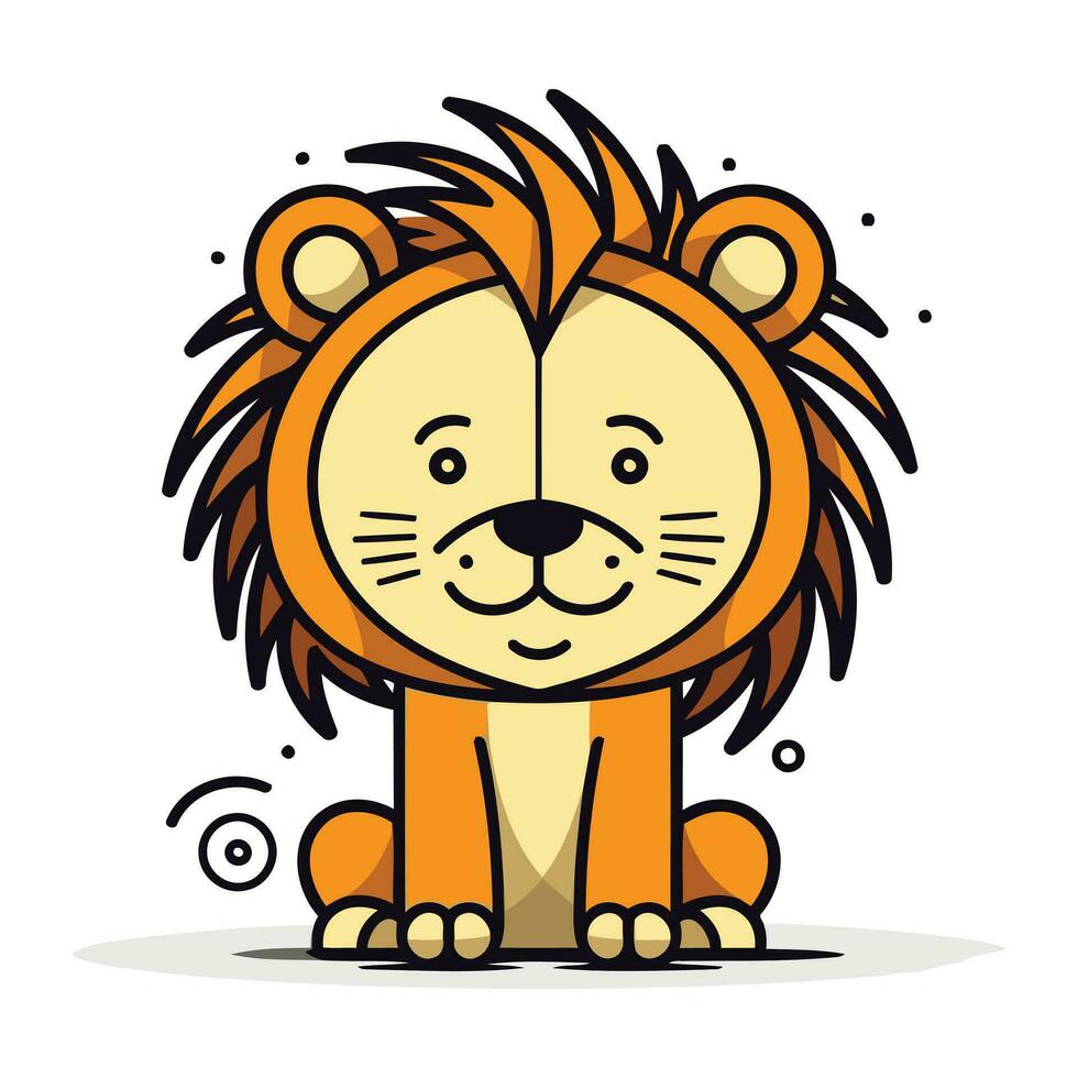 Cute lion cartoon vector illustration. Cute wild animal character in flat style.