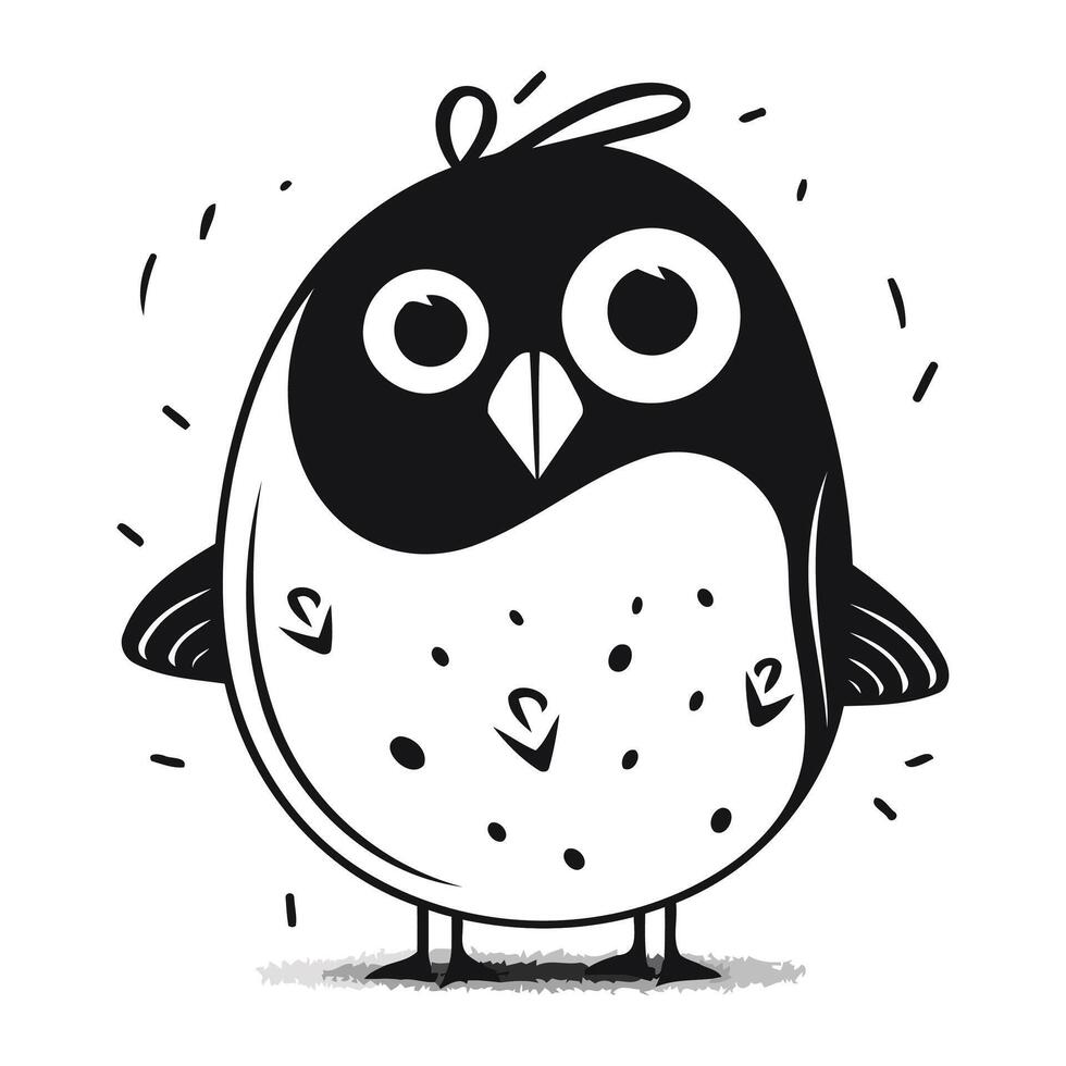 Cute cartoon owl. Black and white vector illustration isolated on white