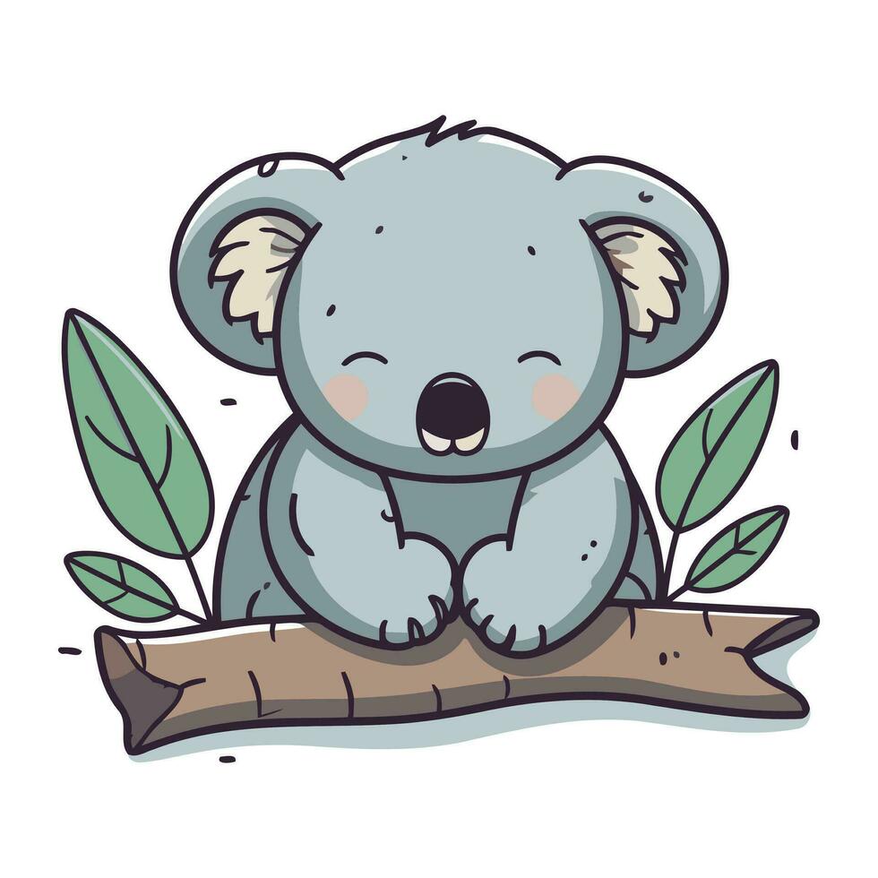 Cute koala sitting on a tree branch. Vector illustration.