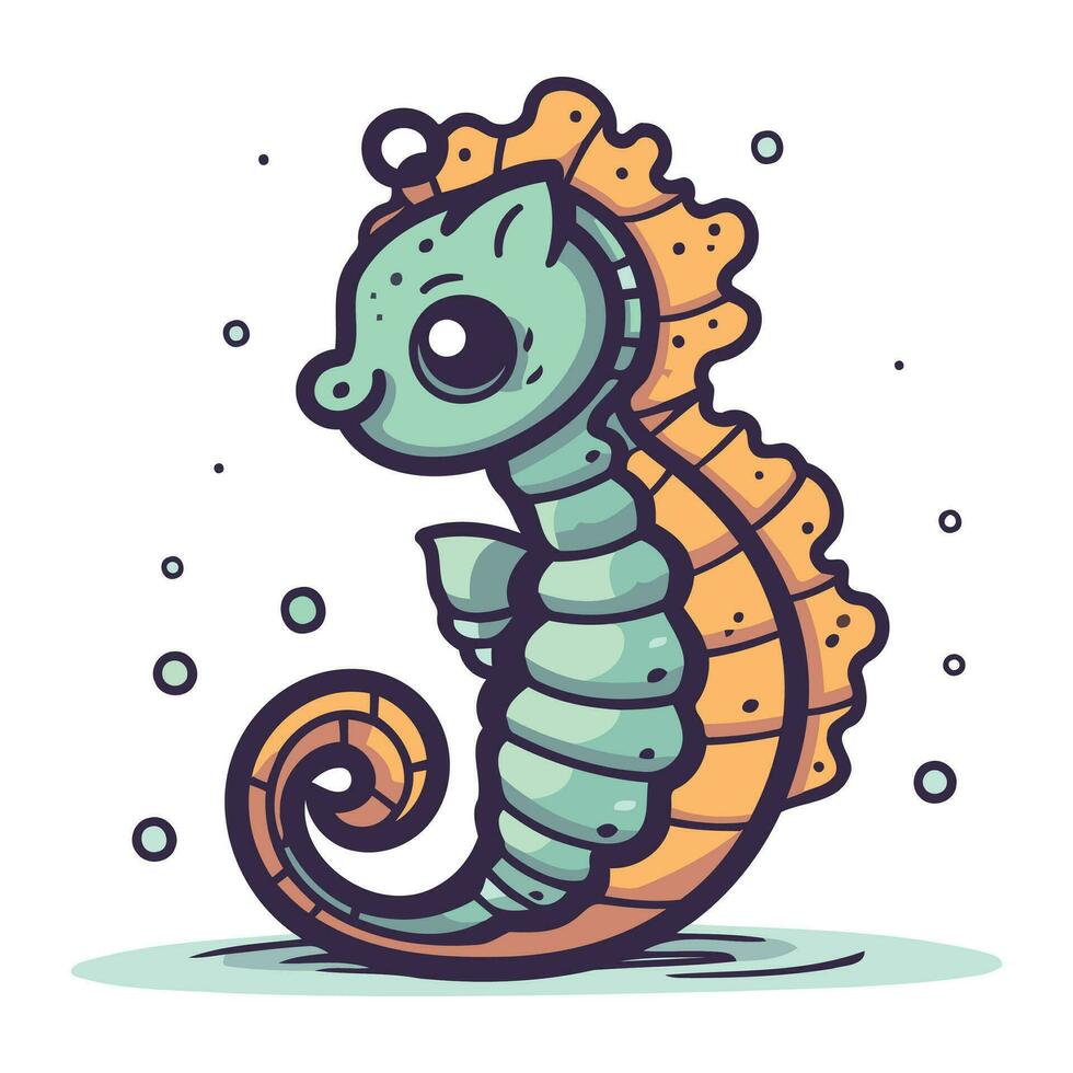 Cartoon seahorse. Vector illustration of a sea horse.