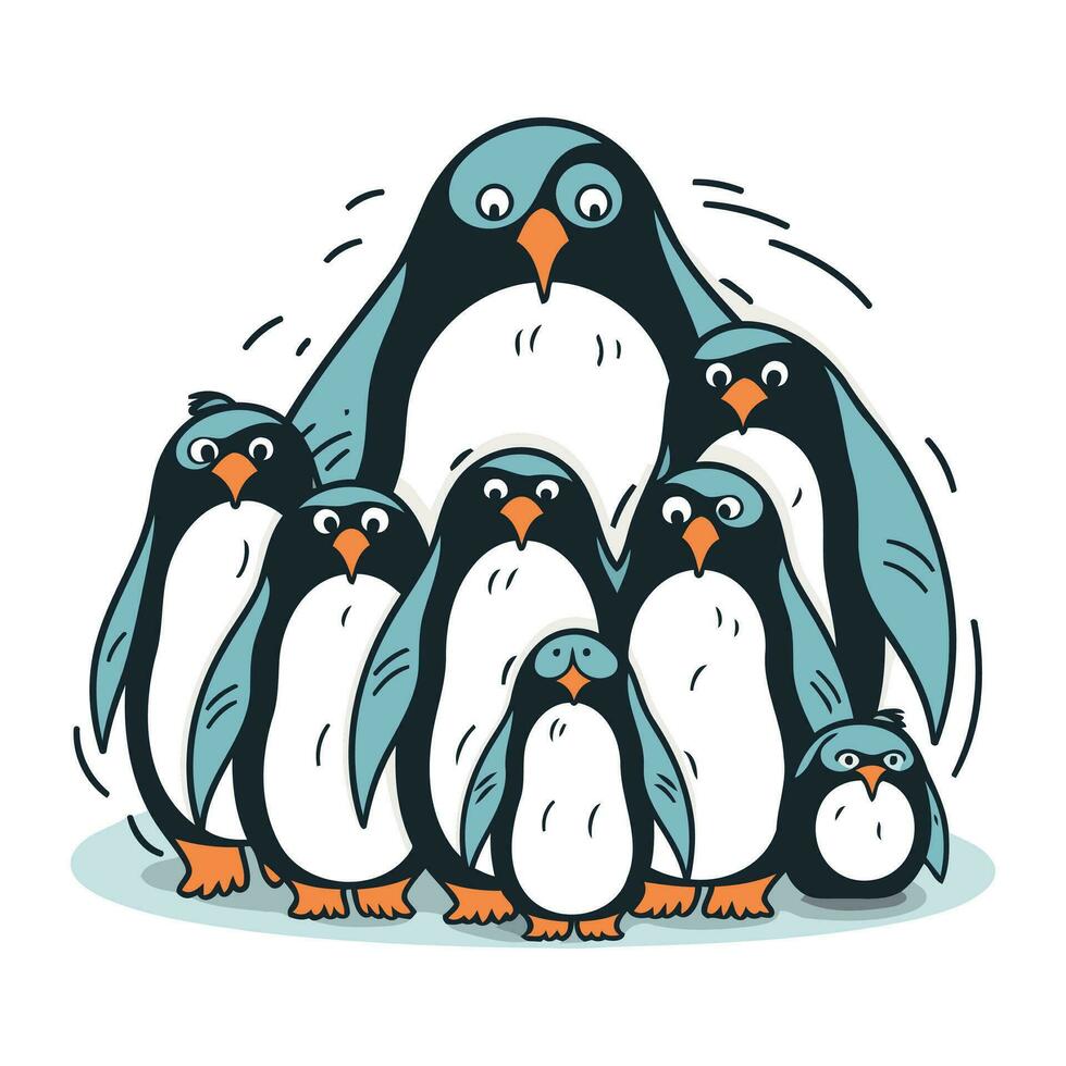 Penguin family. Vector illustration of a group of penguins.