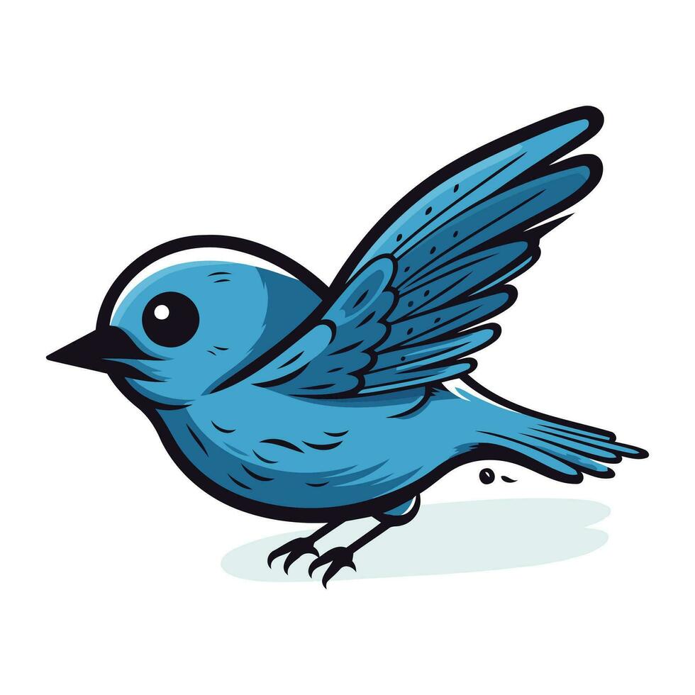 Blue bird. Vector illustration isolated on white background. Cartoon style.