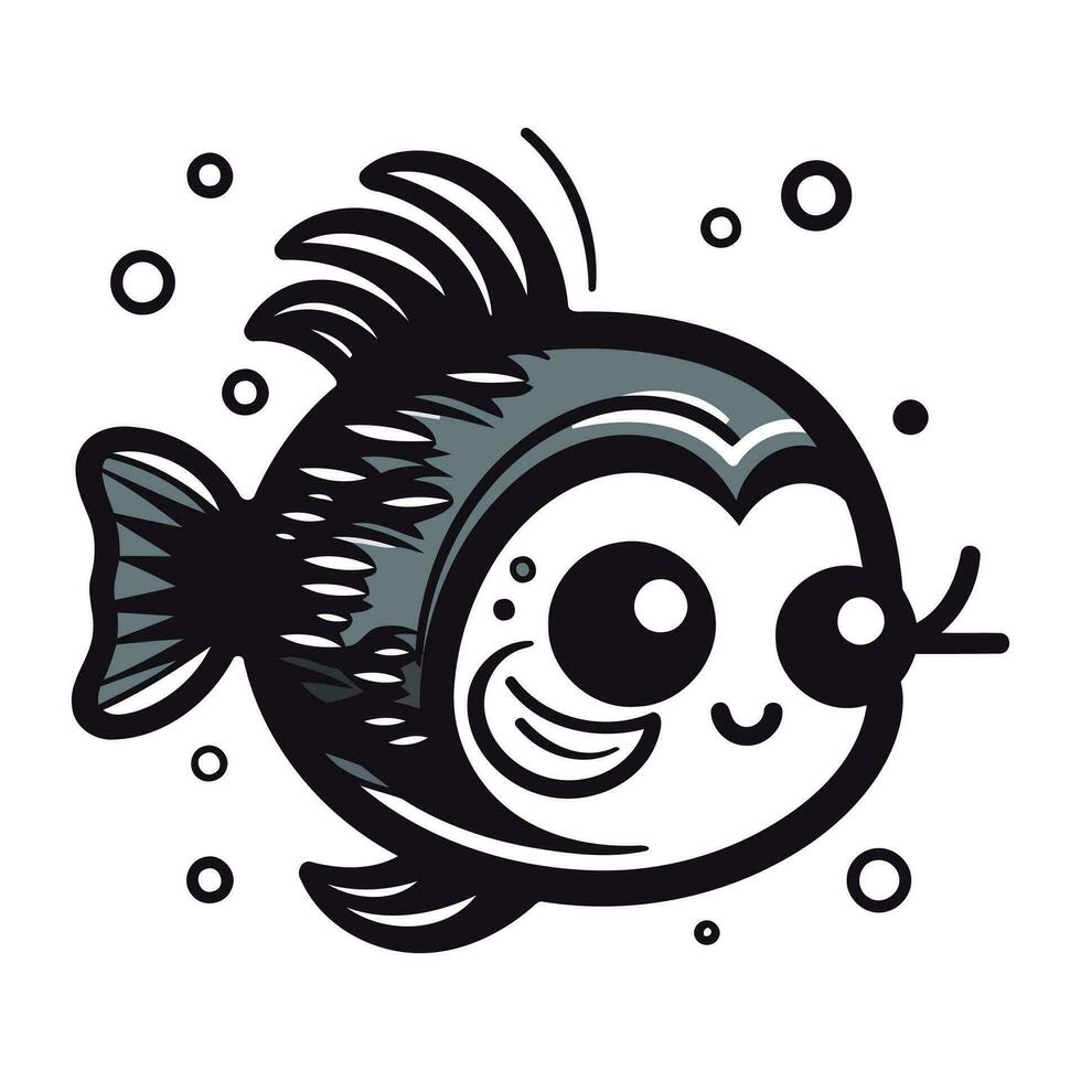 Cute cartoon fish. Vector illustration isolated on a white background.