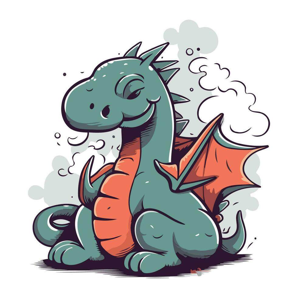 Vector illustration of a cute dragon. Isolated on white background.