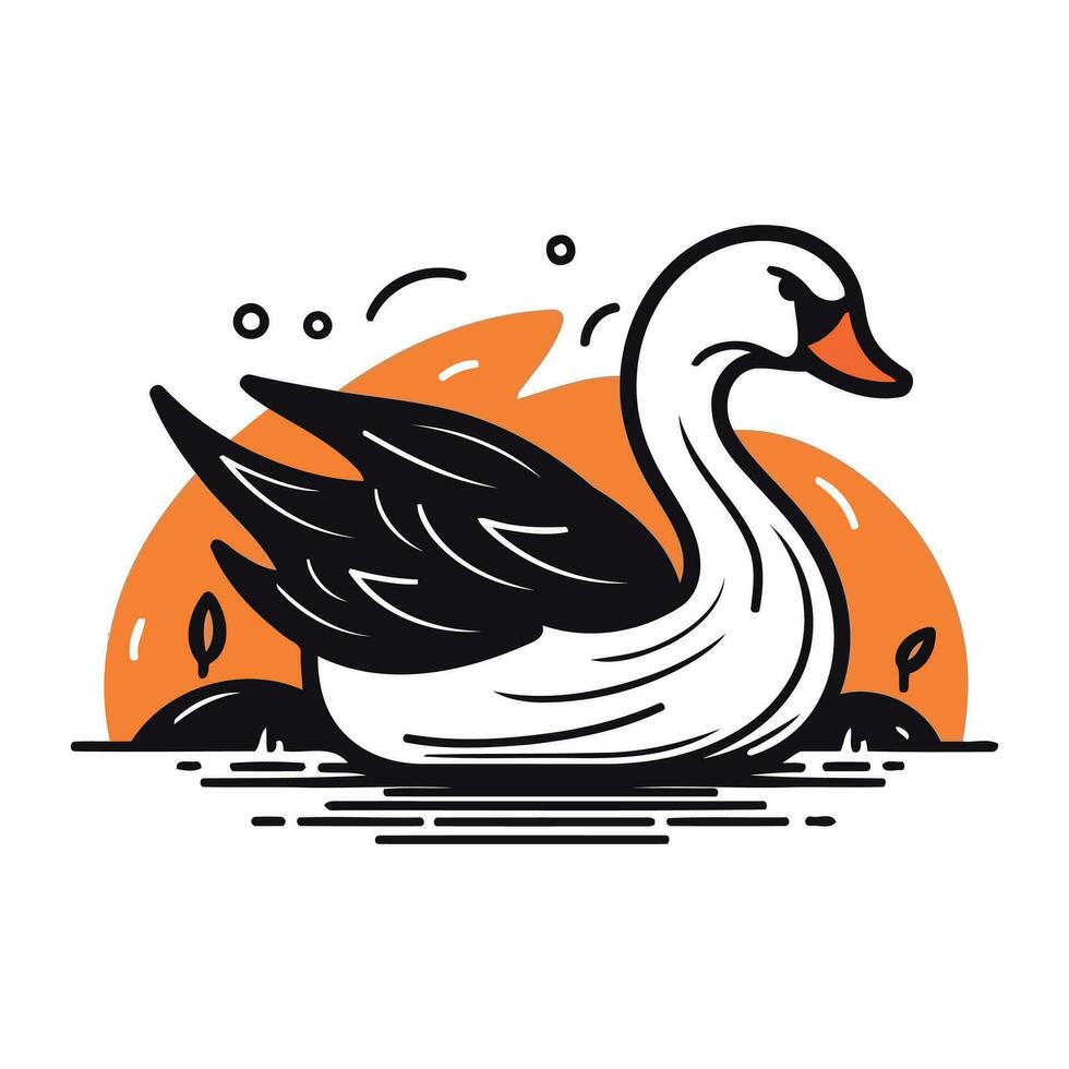 cisne en el lago. vector ilustración en plano lineal estilo.