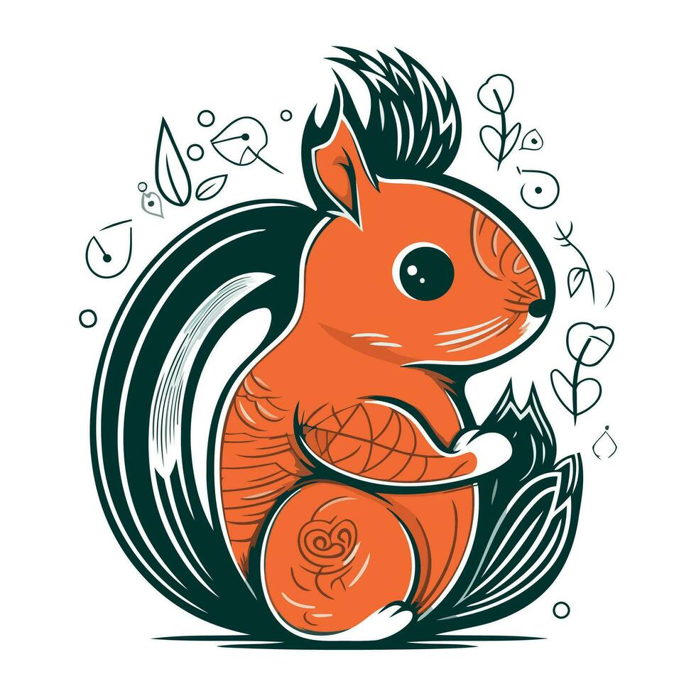 Cute squirrel sitting on the ground. Vector illustration for your design
