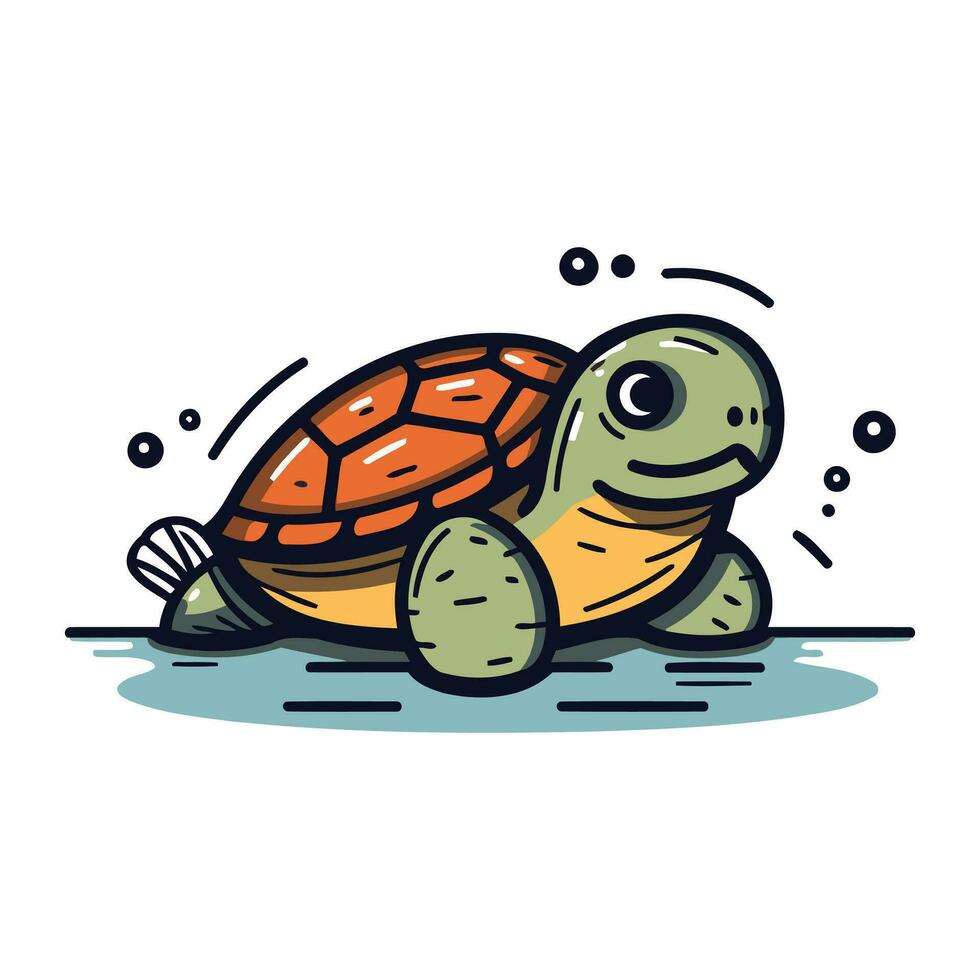 Cute cartoon turtle. Isolated on white background. Vector illustration.