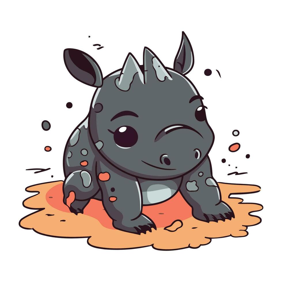 Cartoon rhinoceros on the beach. Vector illustration.