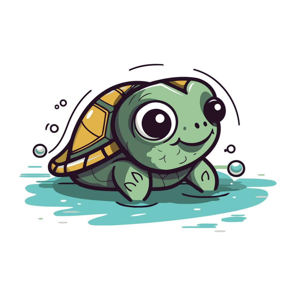 Cute cartoon turtle. Vector illustration isolated on a white background.