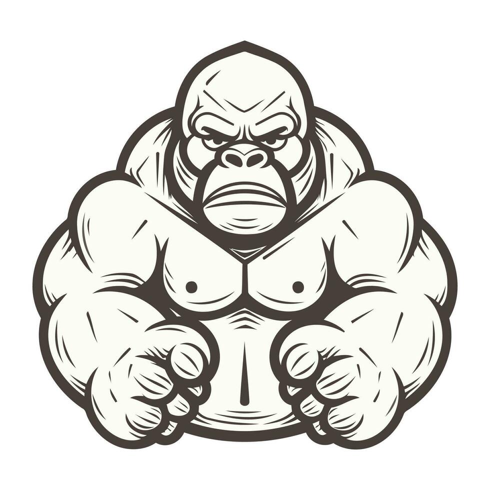 Gorilla with folded arms isolated on white background. Vector illustration.