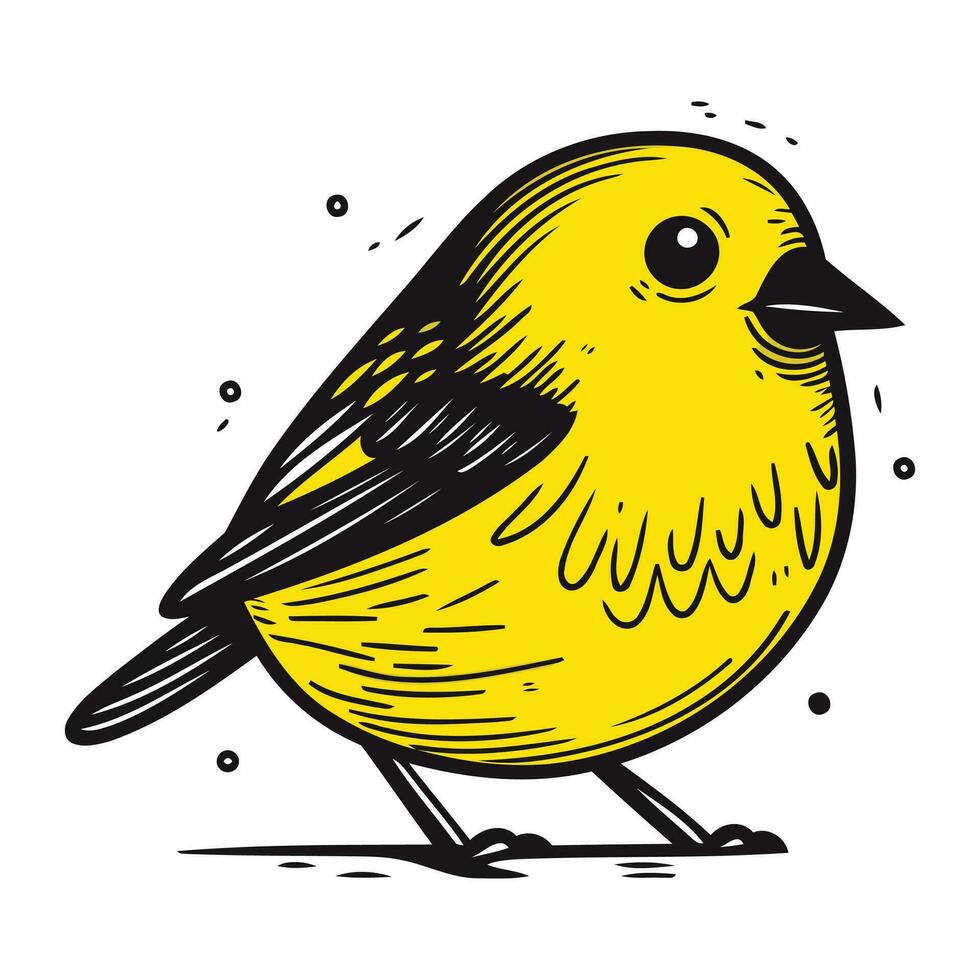 Cute little yellow bird isolated on white background. Vector illustration.