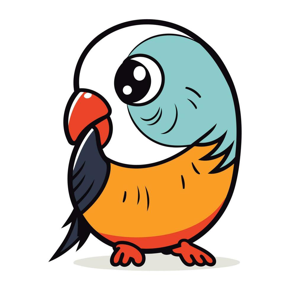 Vector illustration of cute cartoon parrot. Isolated on white background.