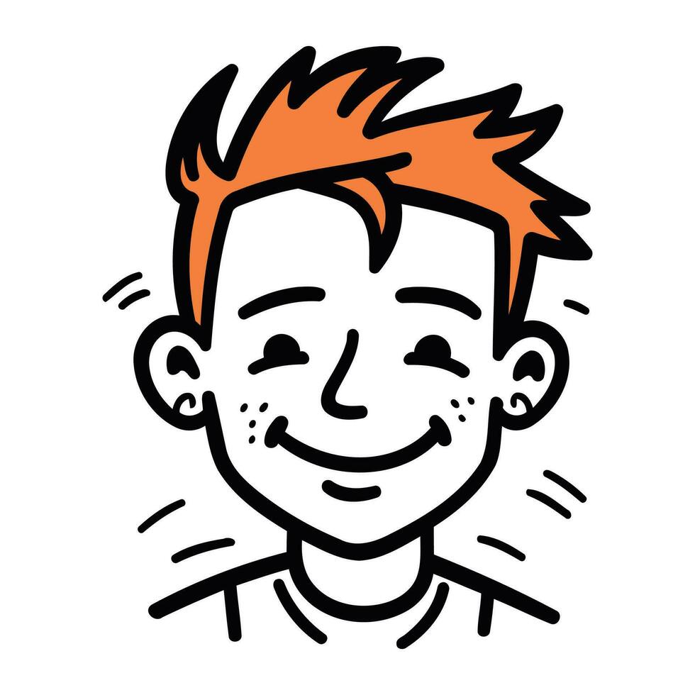 sonriente chico con naranja cabello. vector ilustración en garabatear estilo.