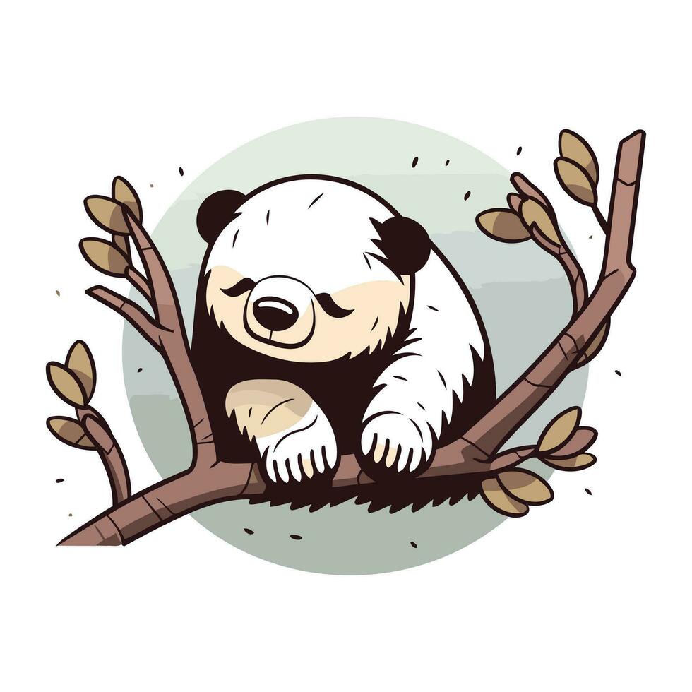 linda panda oso sentado en árbol rama. vector ilustración.