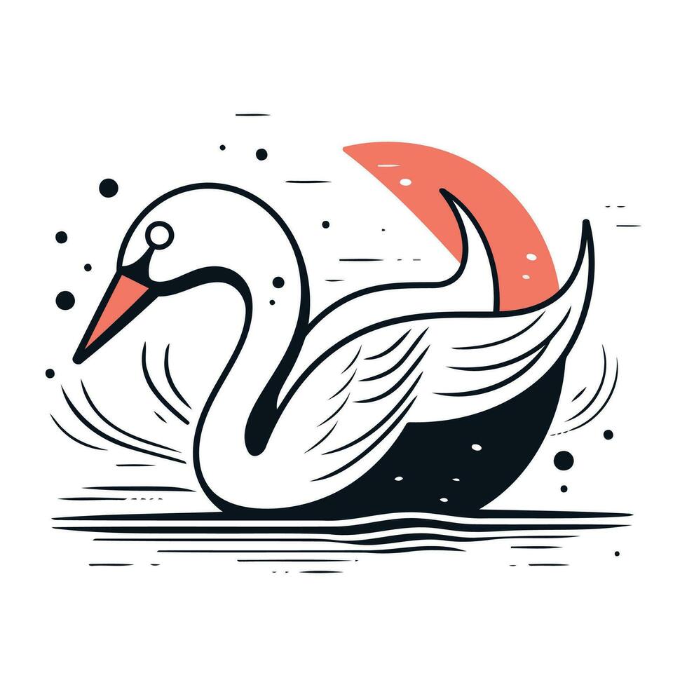 cisne en el agua. vector ilustración en plano lineal estilo.