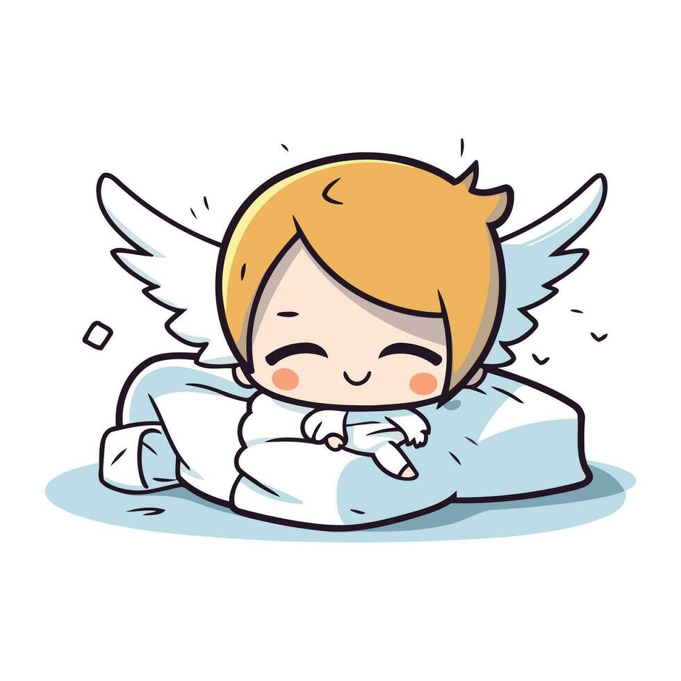 linda ángel chico dormido en almohada. vector acortar Arte ilustración.