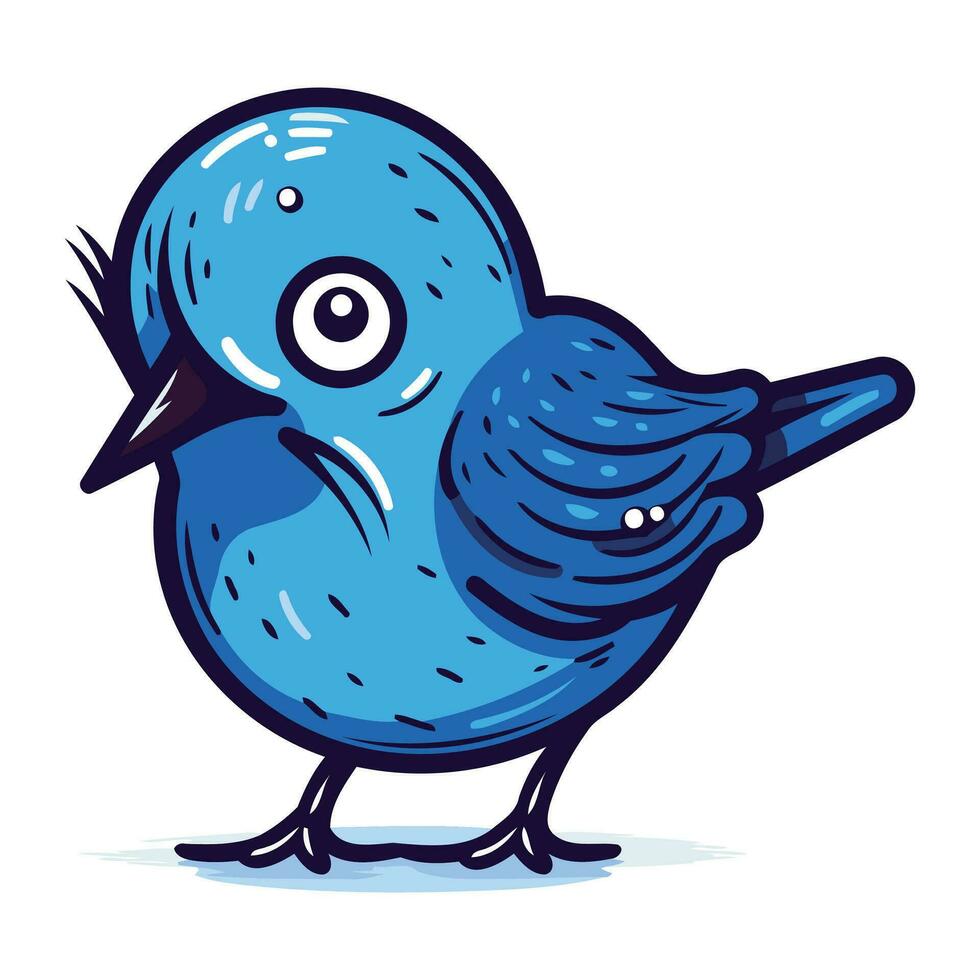 Blue bird isolated on white background. Vector illustration in cartoon style.