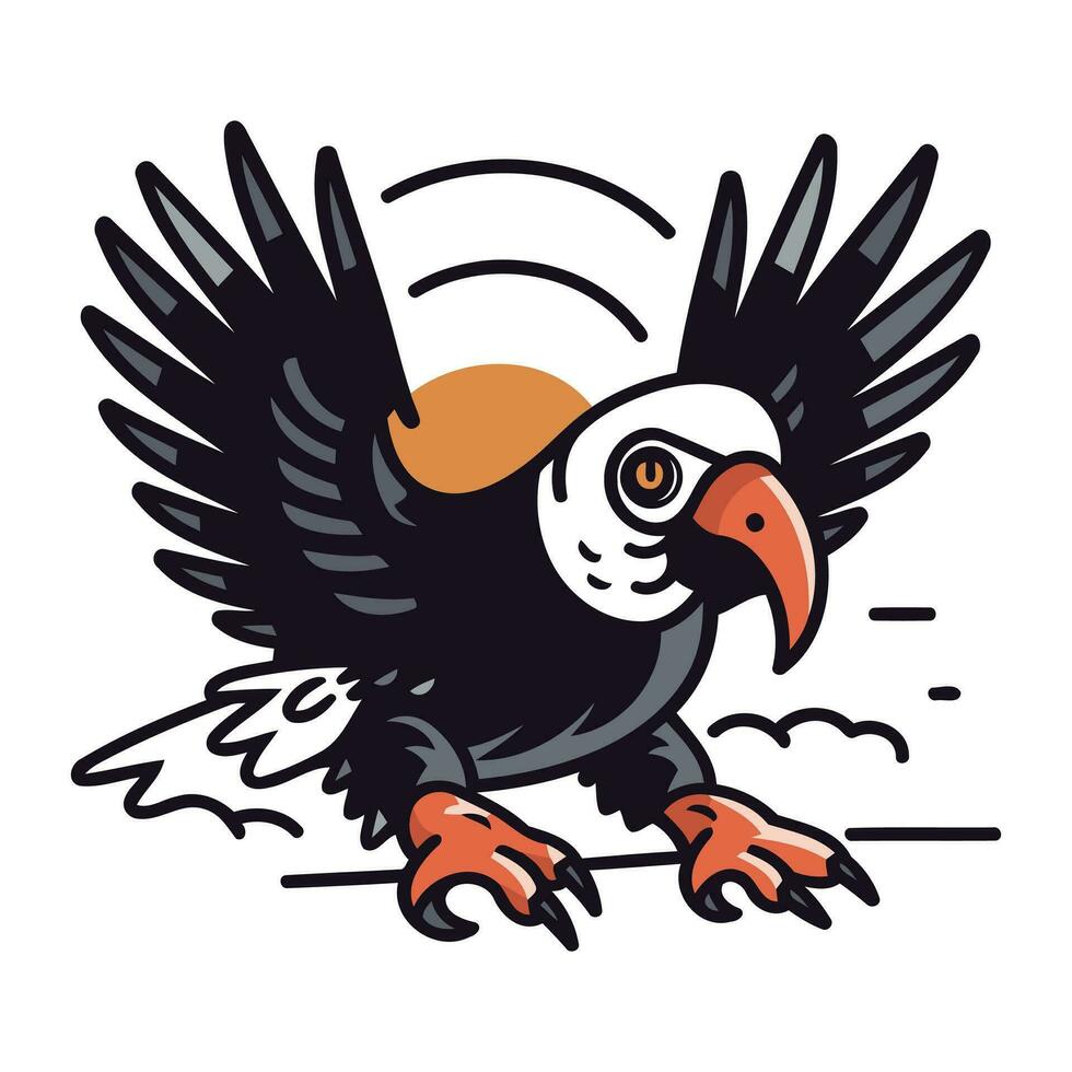 Vector illustration of a vulture flying on a white background. Cartoon style.