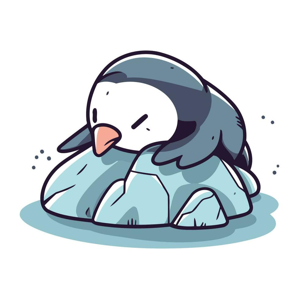 Cute penguin on ice. Vector illustration in cartoon style.