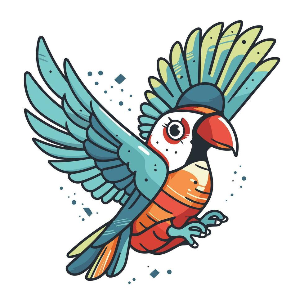 Cute parrot with wings. Vector illustration in cartoon style.