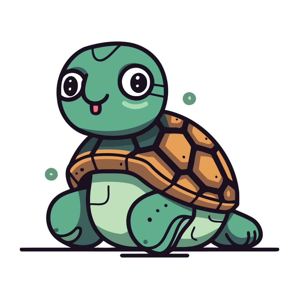 Cute cartoon turtle character. Vector illustration of a cute turtle.