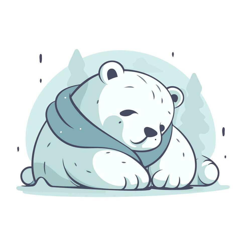 Polar bear sleeping. Vector illustration of a cute cartoon polar bear.