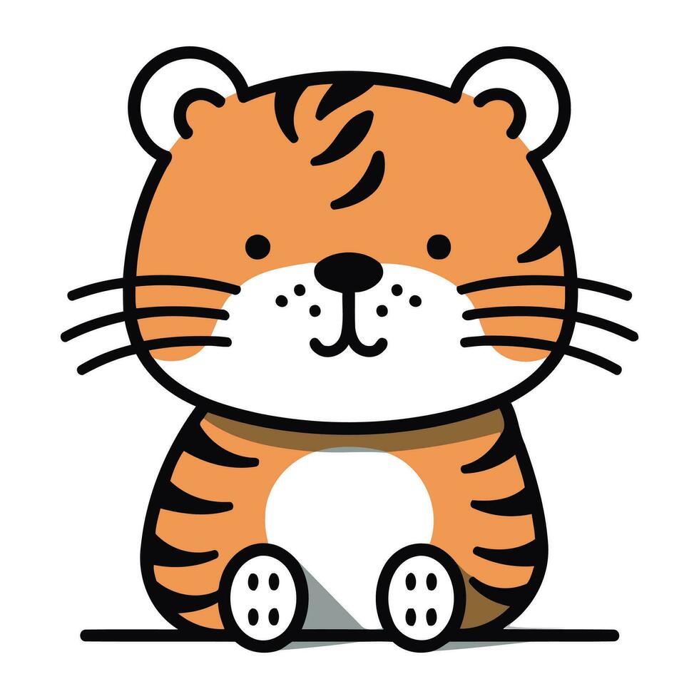 Cute cartoon tiger isolated on a white background. Vector illustration.