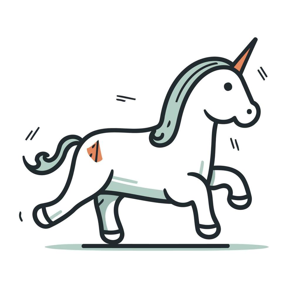 unicornio correr. vector ilustración en garabatear estilo.