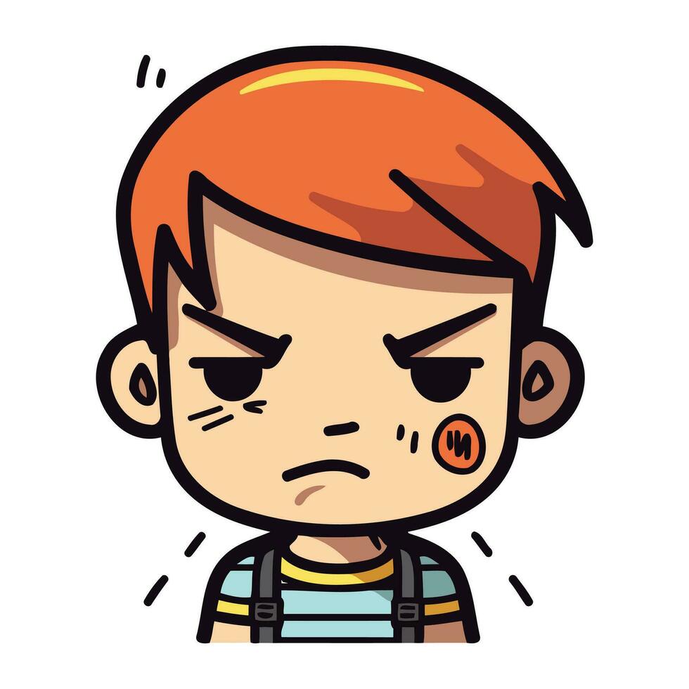 Angry boy with facial expression vector illustration. Cartoon angry boy.