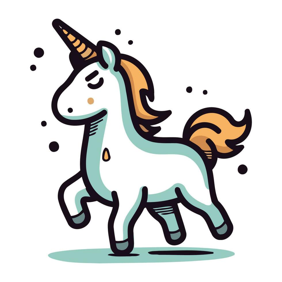 unicornio vector dibujos animados ilustración aislado en blanco antecedentes. linda pequeño unicornio.