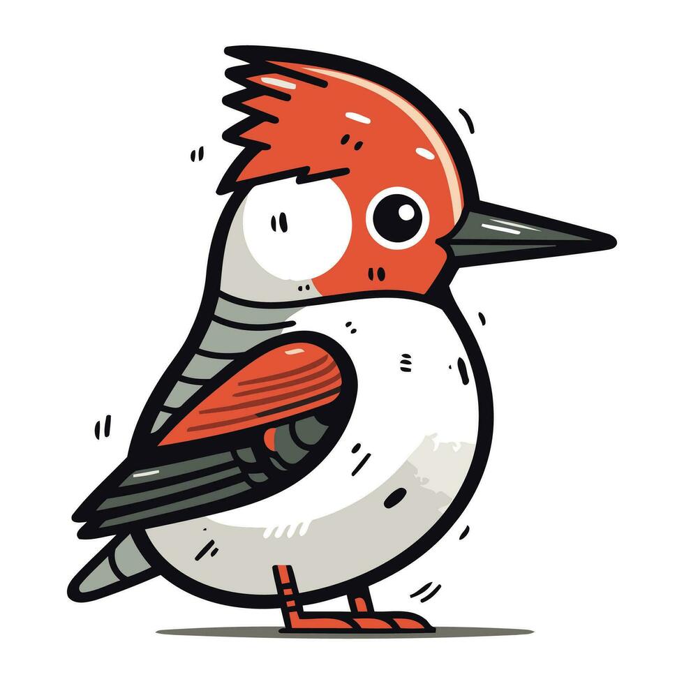 linda dibujos animados rojo coronado pájaro carpintero. vector ilustración.