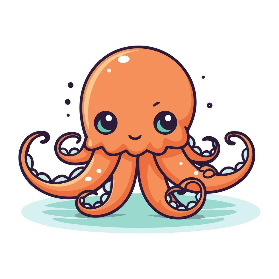 Cute cartoon octopus. Vector illustration. Isolated on white background.