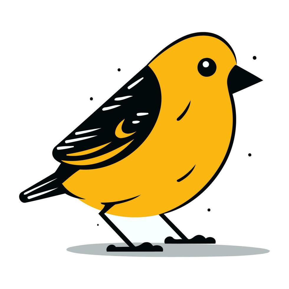 Cute little yellow bird isolated on white background. Vector illustration.