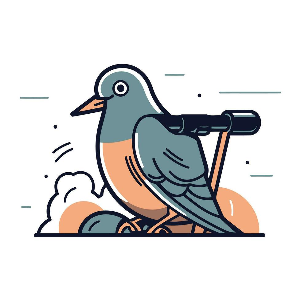 Vector illustration of a seagull sitting on a skateboard.