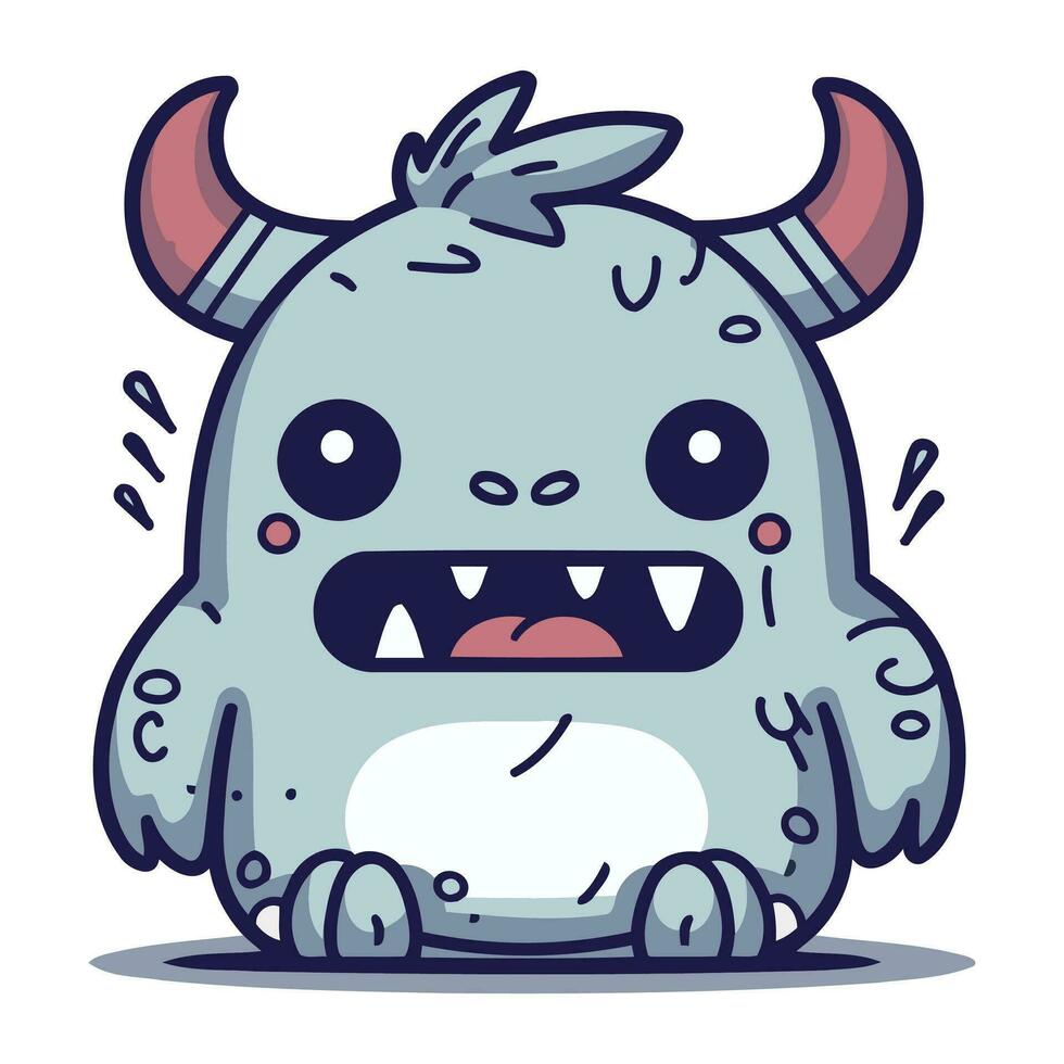 Funny cartoon monster. Vector illustration of cute monster with horns.