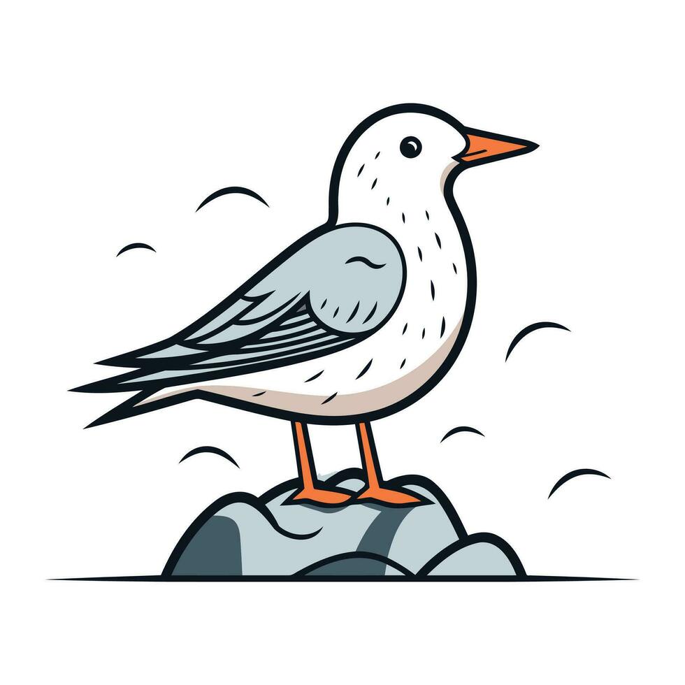 Seagull standing on a rock. Vector illustration in cartoon style.