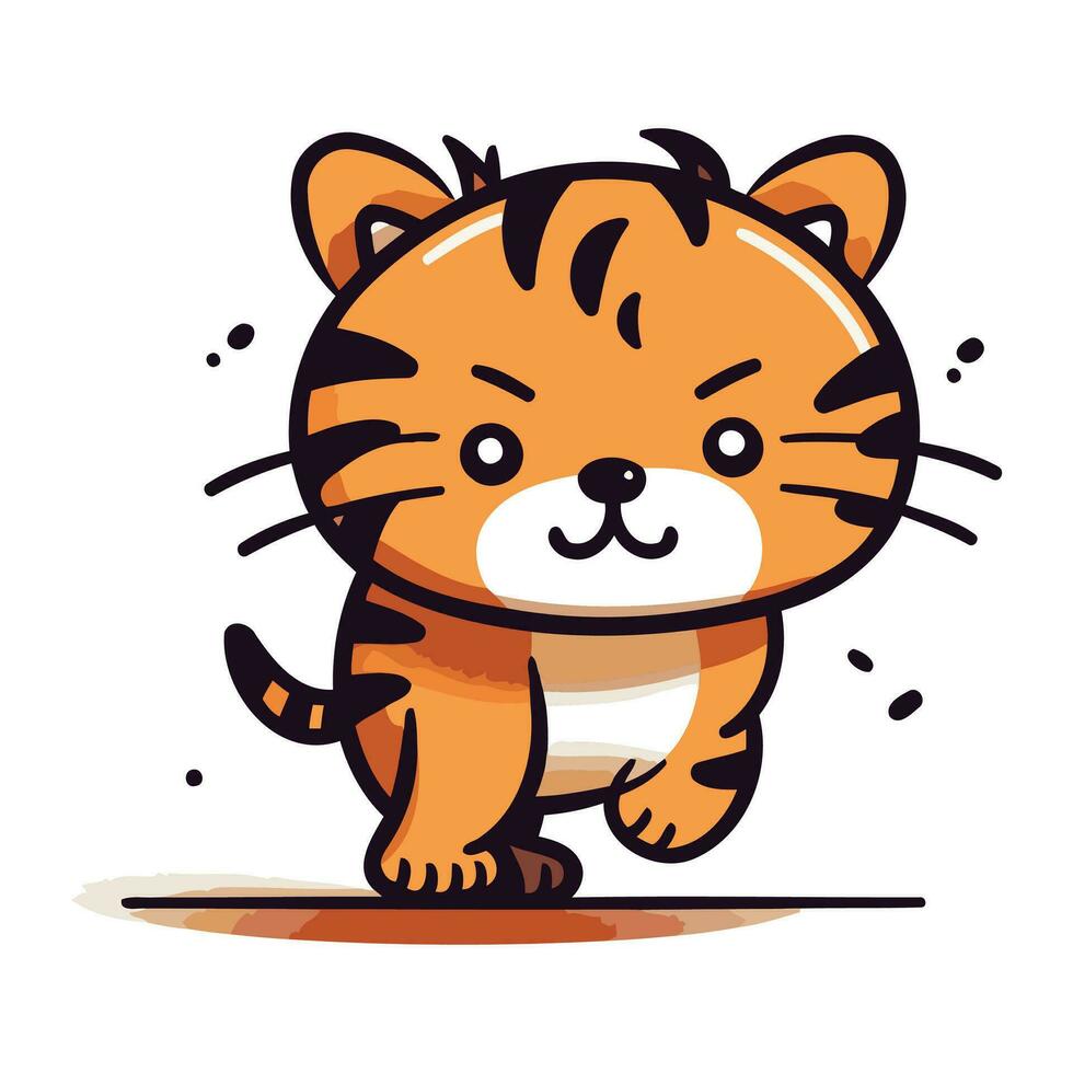 Cute cartoon tiger. Vector illustration. Isolated on white background.