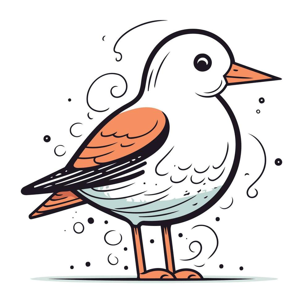 Vector illustration of a seagull on a white background. Hand drawing