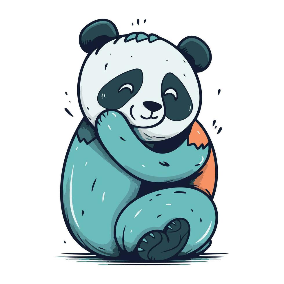 Cute cartoon panda sitting on the ground. Vector illustration.