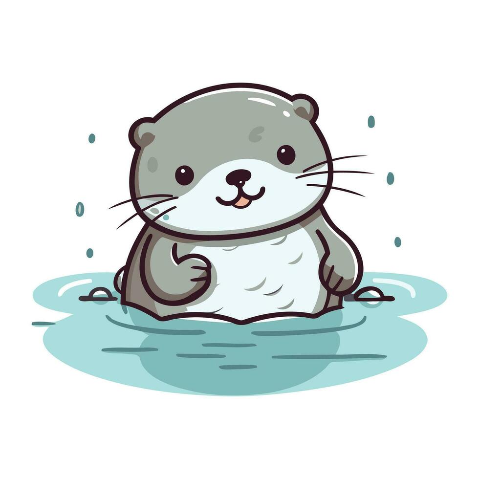 linda dibujos animados nutria nadando en el agua. vector ilustración.