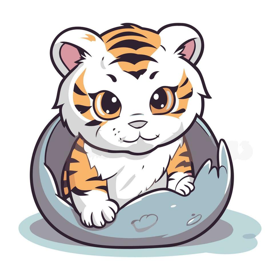 Cute tiger in a hole. Vector illustration of a tiger.