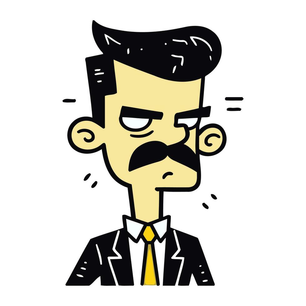 Funny cartoon man with mustache. Vector illustration on white background.