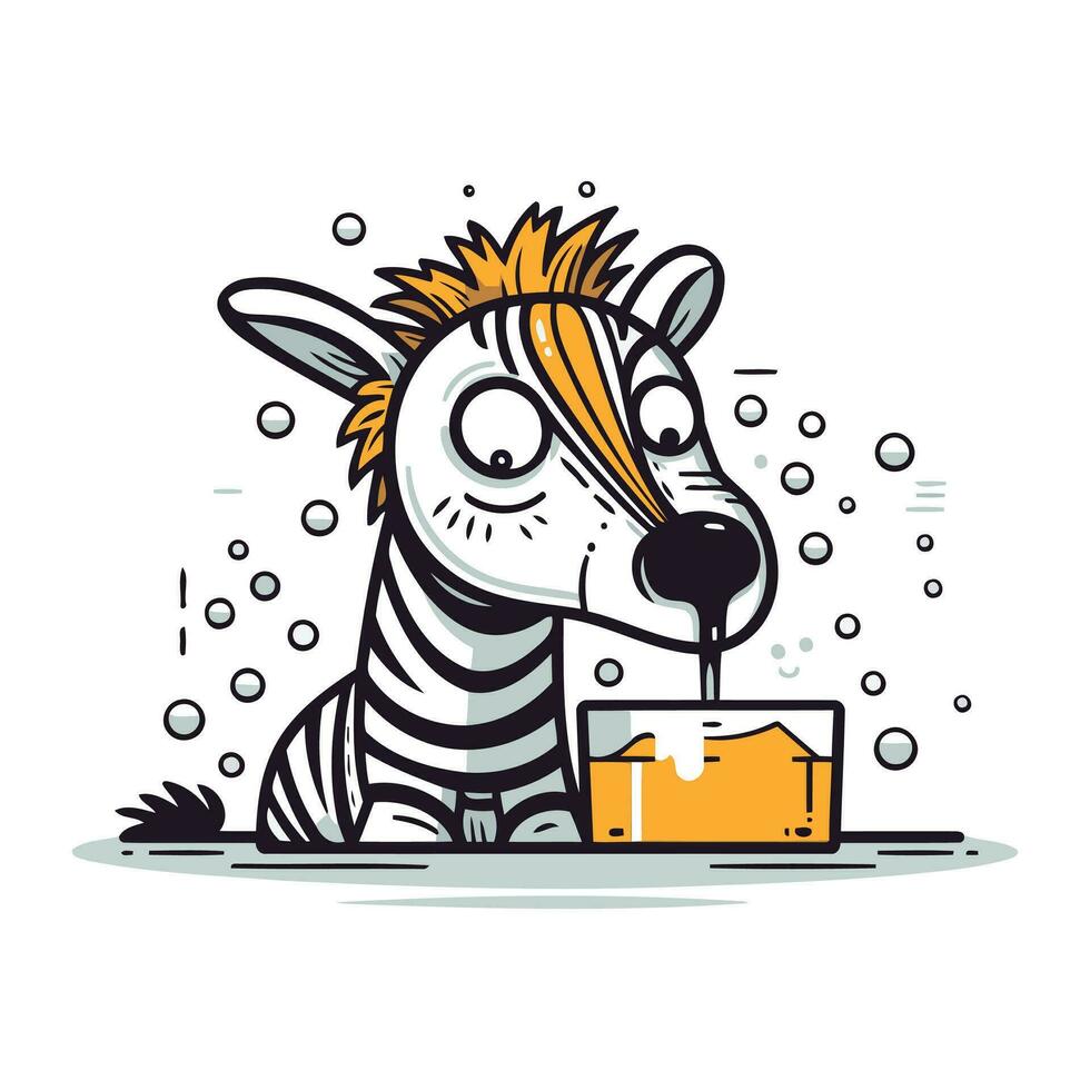 Zebra with a box of food. Vector illustration in cartoon style.