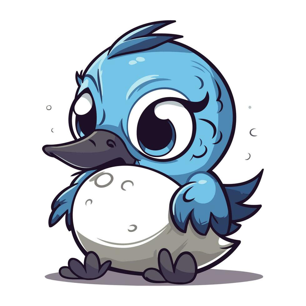 linda azul pájaro con nieve pelota aislado en blanco antecedentes vector ilustración