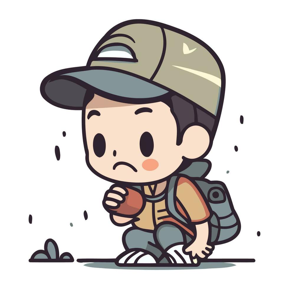 Boy scout with backpack and cap   Colorful Cartoon Vector Illustration