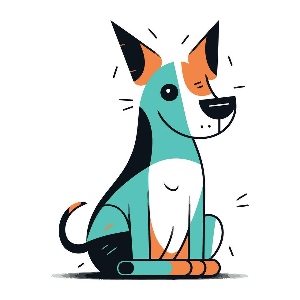 Cute cartoon dog sitting on a white background. Vector illustration.