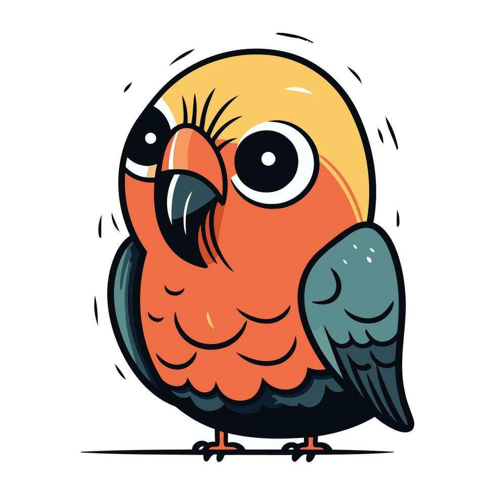 Cute cartoon parrot. Vector illustration isolated on white background.