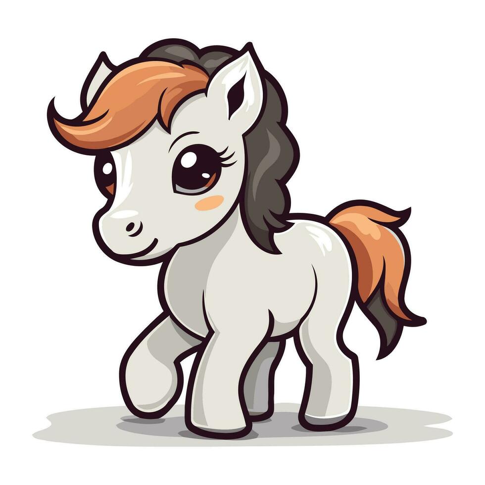 Cute cartoon pony. Vector illustration isolated on a white background.