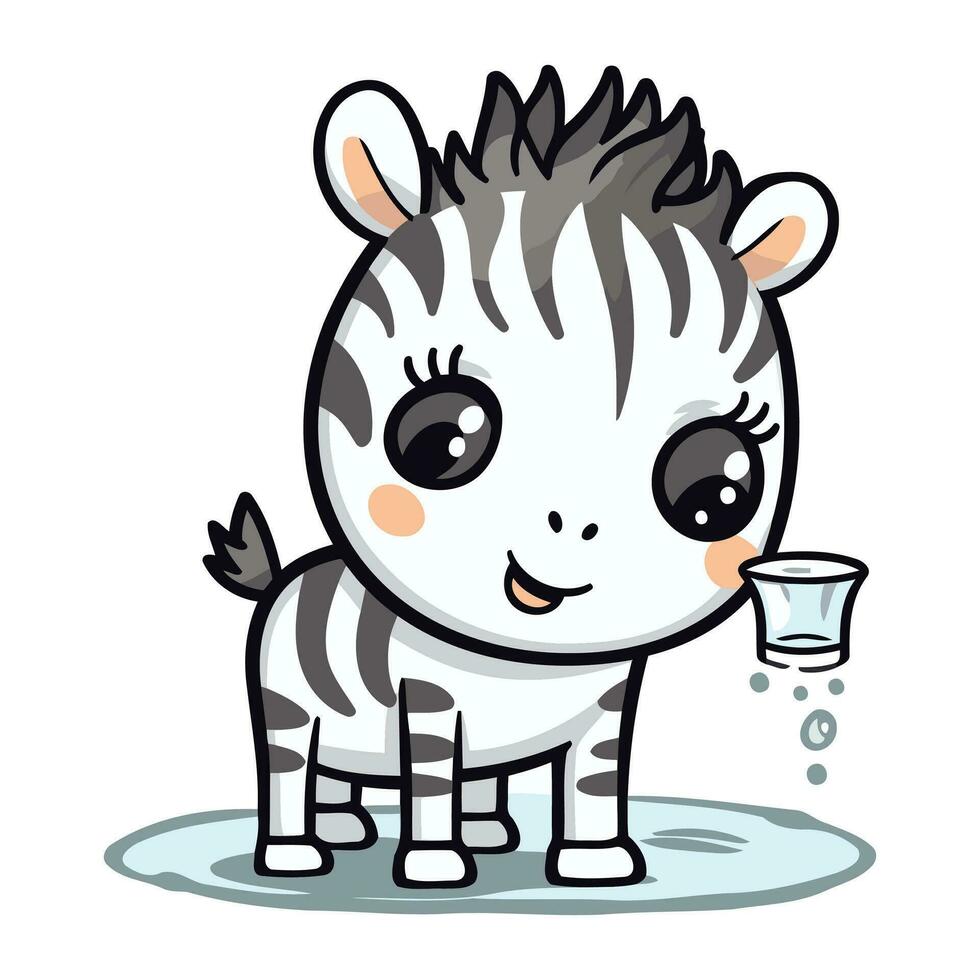 Cute baby zebra with a glass of milk. Vector illustration